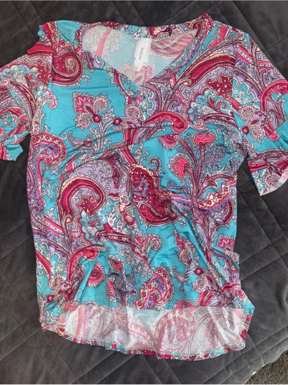 Honeyme Turquoise Paisley Short-Sleeve Top